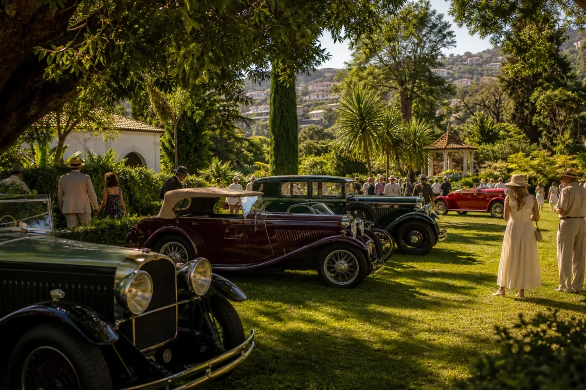 Automóveis clássicos expostos nos jardins da Quinta Magnólia no Funchal