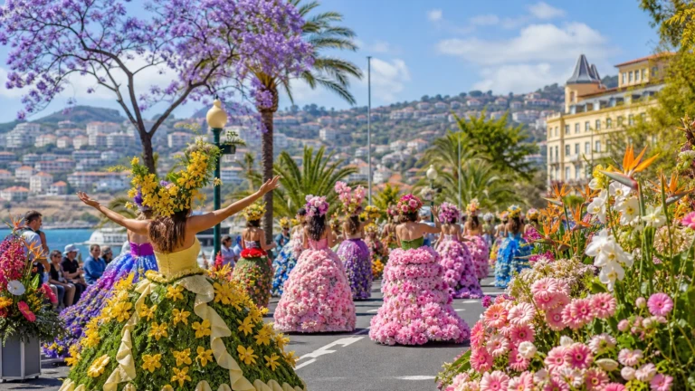 Celebração floral nas ruas do Funchal durante a Festa da Flor
